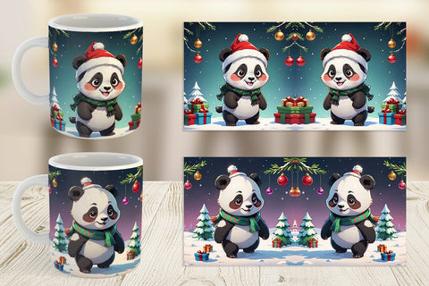 Mug Wrap Cartoon Christmas Panda Sublimation artnoy 