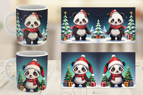Mug Wrap Cartoon Christmas Panda Sublimation artnoy 
