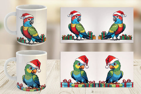 Mug Wrap Cartoon Christmas Parrot Sublimation artnoy 