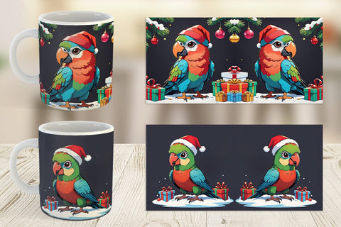 Mug Wrap Cartoon Christmas Parrot Sublimation artnoy 