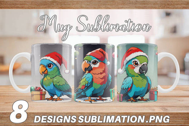 Mug Wrap Cartoon Christmas Parrot Sublimation artnoy 