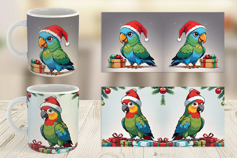 Mug Wrap Cartoon Christmas Parrot Sublimation artnoy 