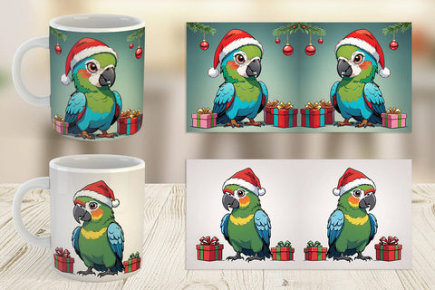 Mug Wrap Cartoon Christmas Parrot Sublimation artnoy 
