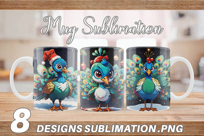 Mug Wrap Cartoon Christmas Peacock Sublimation artnoy 