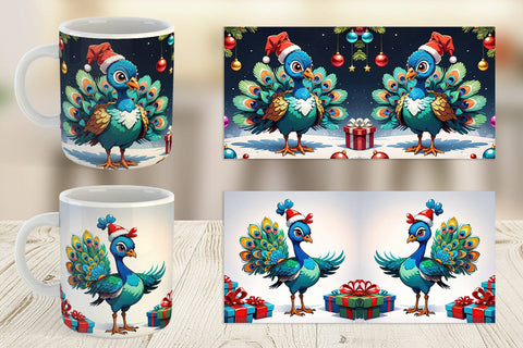 Mug Wrap Cartoon Christmas Peacock Sublimation artnoy 