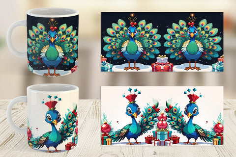 Mug Wrap Cartoon Christmas Peacock Sublimation artnoy 
