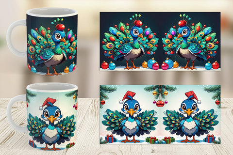 Mug Wrap Cartoon Christmas Peacock Sublimation artnoy 