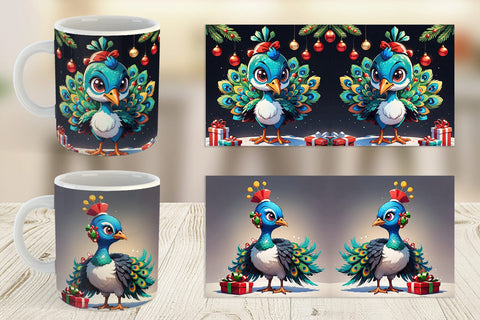 Mug Wrap Cartoon Christmas Peacock Sublimation artnoy 