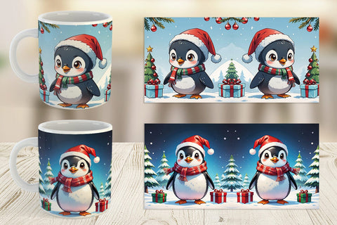 Mug Wrap Cartoon Christmas Penguin Sublimation artnoy 