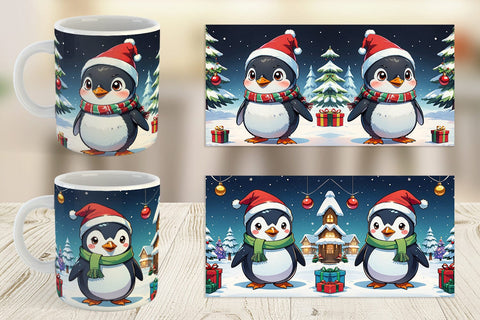 Mug Wrap Cartoon Christmas Penguin Sublimation artnoy 