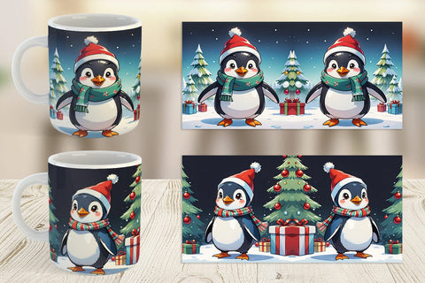 Mug Wrap Cartoon Christmas Penguin Sublimation artnoy 