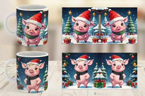 Mug Wrap Cartoon Christmas Pig Sublimation artnoy 