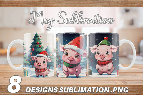 Mug Wrap Cartoon Christmas Pig Sublimation artnoy 