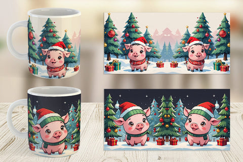 Mug Wrap Cartoon Christmas Pig Sublimation artnoy 