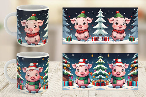 Mug Wrap Cartoon Christmas Pig Sublimation artnoy 