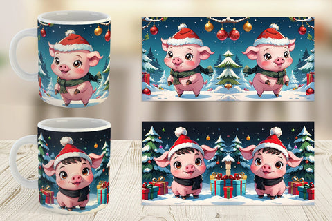 Mug Wrap Cartoon Christmas Pig Sublimation artnoy 