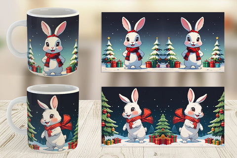 Mug Wrap Cartoon Christmas Rabbit Sublimation artnoy 