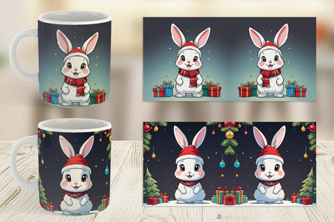 Mug Wrap Cartoon Christmas Rabbit Sublimation artnoy 