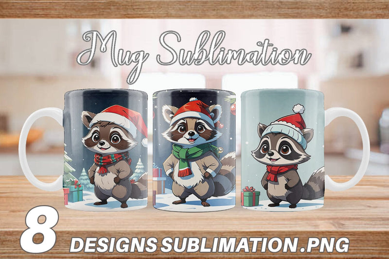 Mug Wrap Cartoon Christmas Raccoon Sublimation artnoy 