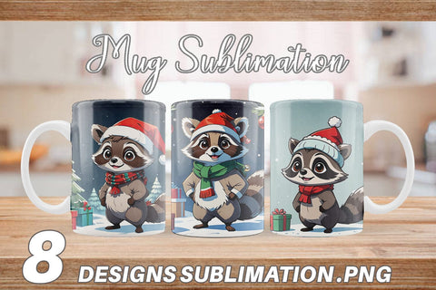 Mug Wrap Cartoon Christmas Raccoon Sublimation artnoy 