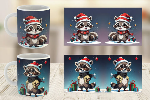 Mug Wrap Cartoon Christmas Raccoon Sublimation artnoy 