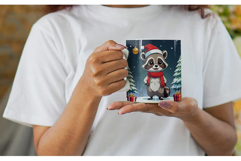 Mug Wrap Cartoon Christmas Raccoon Sublimation artnoy 