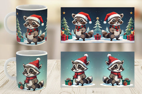 Mug Wrap Cartoon Christmas Raccoon Sublimation artnoy 