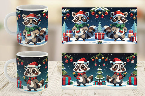 Mug Wrap Cartoon Christmas Raccoon Sublimation artnoy 