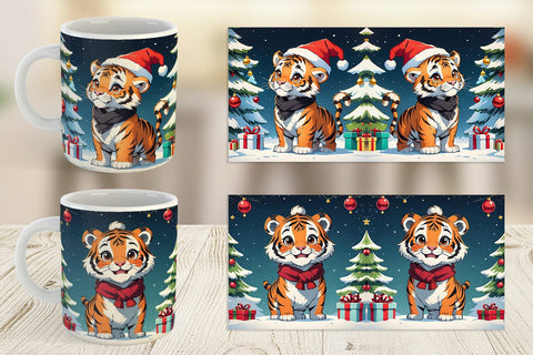 Mug Wrap Cartoon Christmas Tiger Sublimation artnoy 
