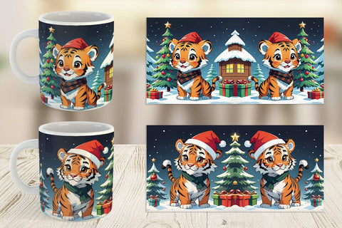 Mug Wrap Cartoon Christmas Tiger Sublimation artnoy 
