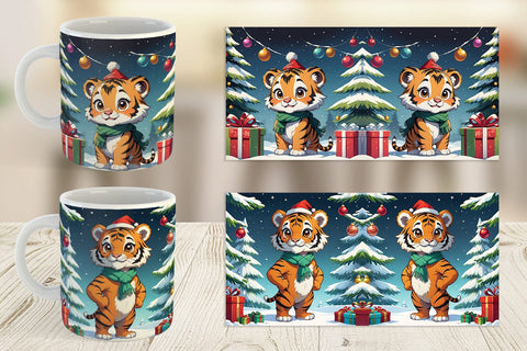 Mug Wrap Cartoon Christmas Tiger Sublimation artnoy 