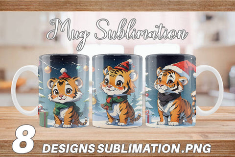 Mug Wrap Cartoon Christmas Tiger Sublimation artnoy 
