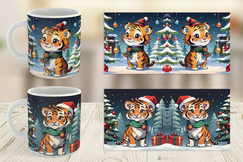 Mug Wrap Cartoon Christmas Tiger Sublimation artnoy 
