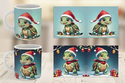 Mug Wrap Cartoon Christmas Turtle Sublimation artnoy 