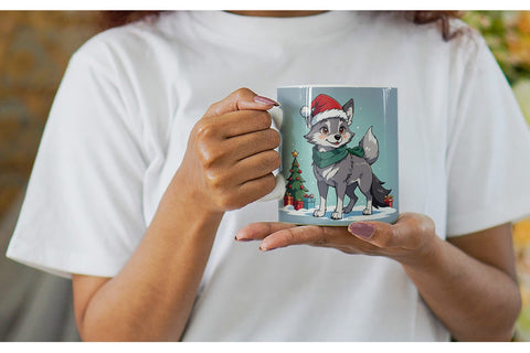 Mug Wrap Cartoon Christmas Wolf Sublimation artnoy 