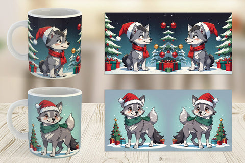 Mug Wrap Cartoon Christmas Wolf Sublimation artnoy 