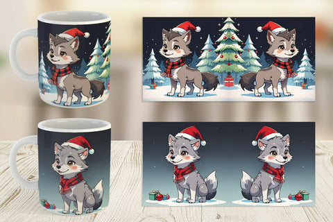 Mug Wrap Cartoon Christmas Wolf Sublimation artnoy 