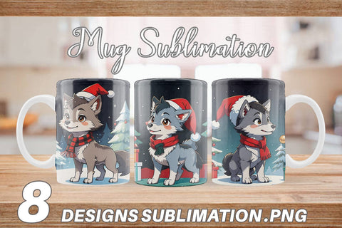 Mug Wrap Cartoon Christmas Wolf Sublimation artnoy 