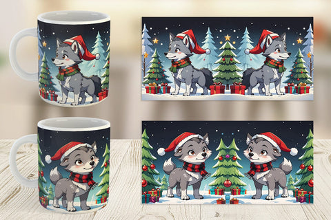 Mug Wrap Cartoon Christmas Wolf Sublimation artnoy 