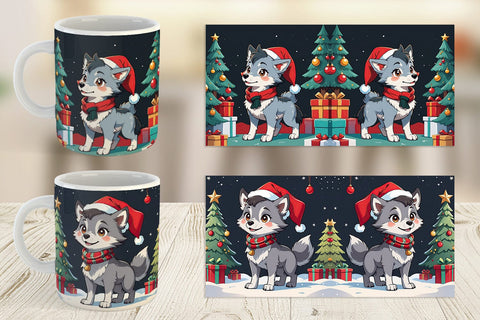 Mug Wrap Cartoon Christmas Wolf Sublimation artnoy 