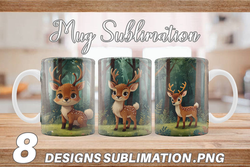 Mug Wrap Cartoon Deer in Forest Sublimation artnoy 
