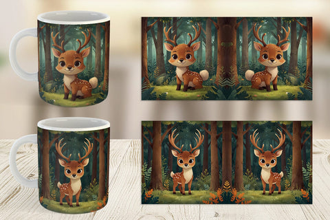 Mug Wrap Cartoon Deer in Forest Sublimation artnoy 