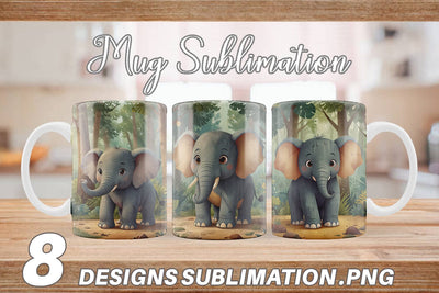 Mug Wrap Cartoon Elephant in Forest Sublimation artnoy 