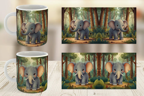 Mug Wrap Cartoon Elephant in Forest Sublimation artnoy 