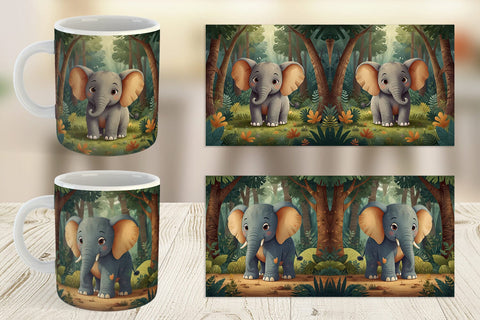 Mug Wrap Cartoon Elephant in Forest Sublimation artnoy 