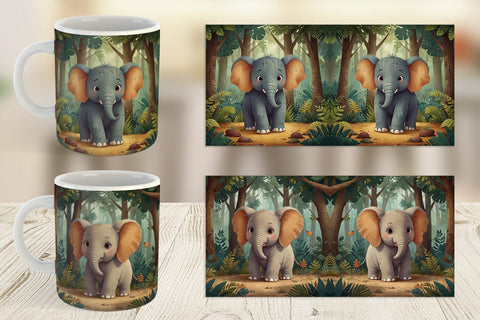 Mug Wrap Cartoon Elephant in Forest Sublimation artnoy 