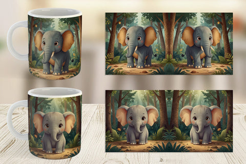 Mug Wrap Cartoon Elephant in Forest Sublimation artnoy 