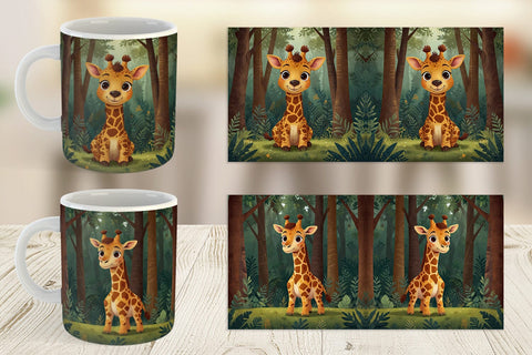 Mug Wrap Cartoon Giraffe in Forest Sublimation artnoy 