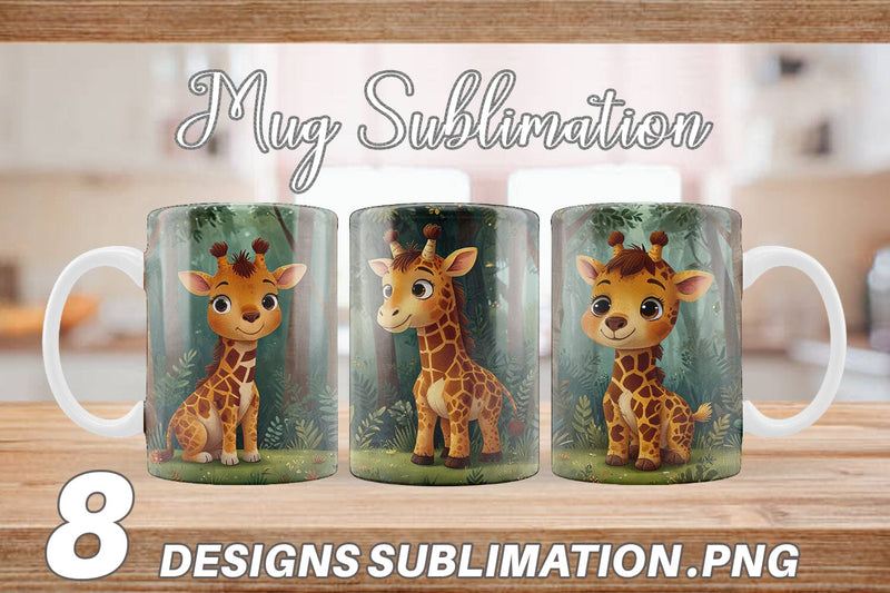 Mug Wrap Cartoon Giraffe in Forest Sublimation artnoy 
