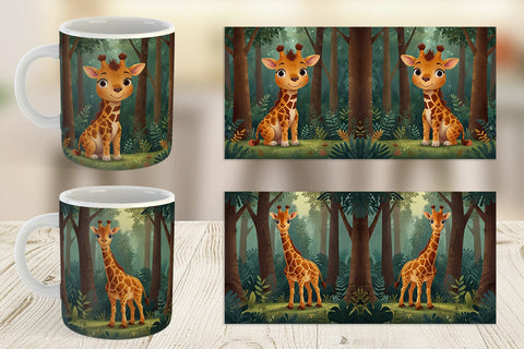 Mug Wrap Cartoon Giraffe in Forest Sublimation artnoy 